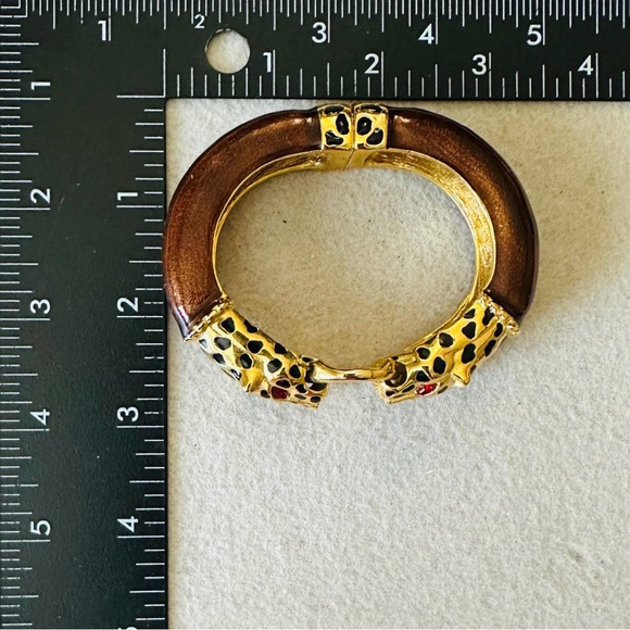 Kenneth Jay Lane Gorgeous Bronze Double Headed Leopard Hinged Bracelet - Signed - Picture 6 of 6